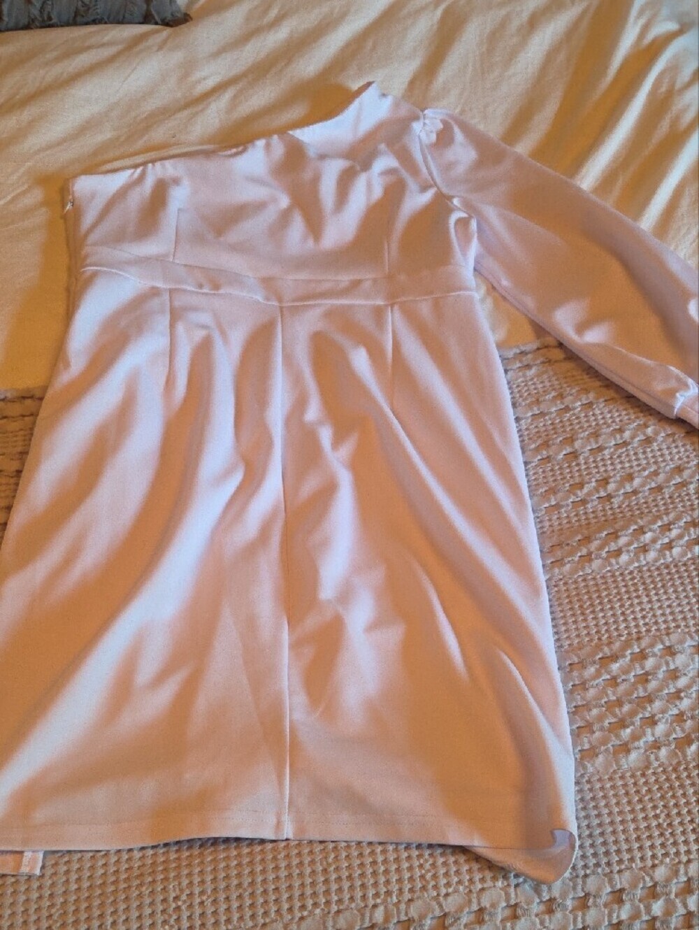One-Shoulder Blush Pink Ruffle Dress - Picture 3 of 3